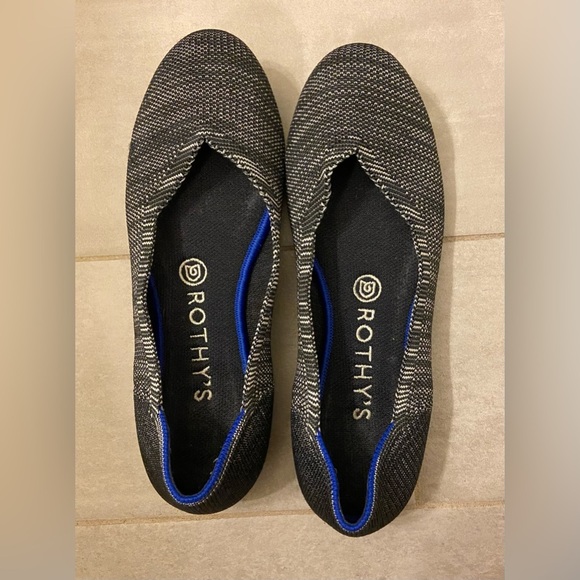 Rothy's Birdseye Round Toe Granite Heather Black & White Flats Size 7.5 - Picture 1 of 10